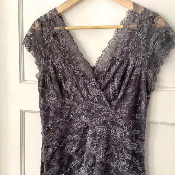 Blu Sage Y2K Prom Cocktail Dress Sz 10 Gray Sheer Lace Sequins Sleeveless Fairy - Picture 3 of 10